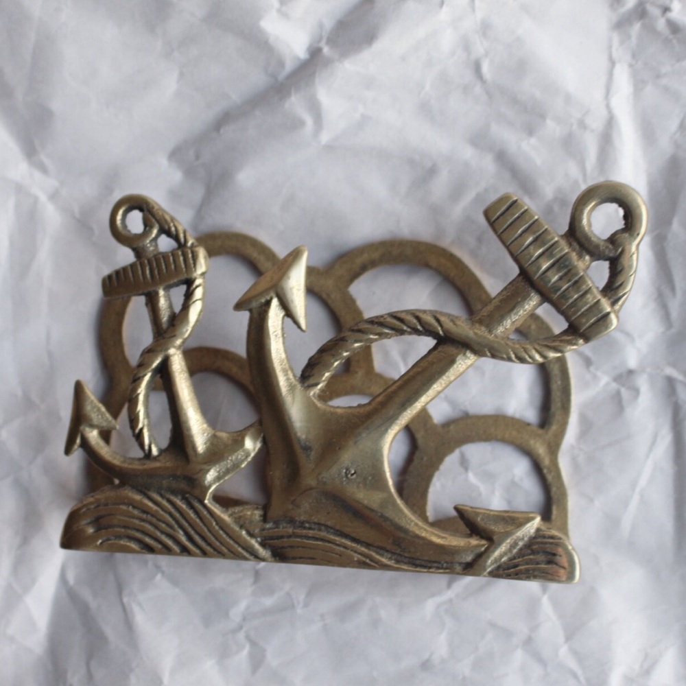 Vintage Brass Anchor Letter Holder Napkin Holder